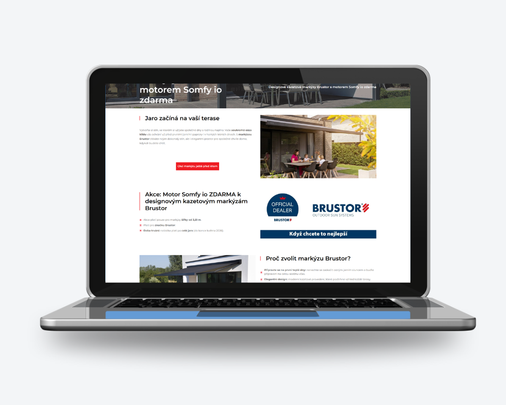 Příklad landing page pro sezónní kampaň markýzy